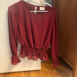 Everly Women's Deep Red Smocked Blouse